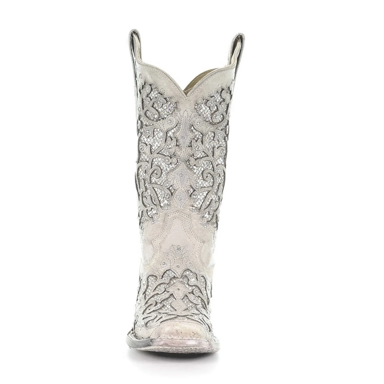 Corral | Glitter Inlay Studs & Crystals | SQ. Toe | White