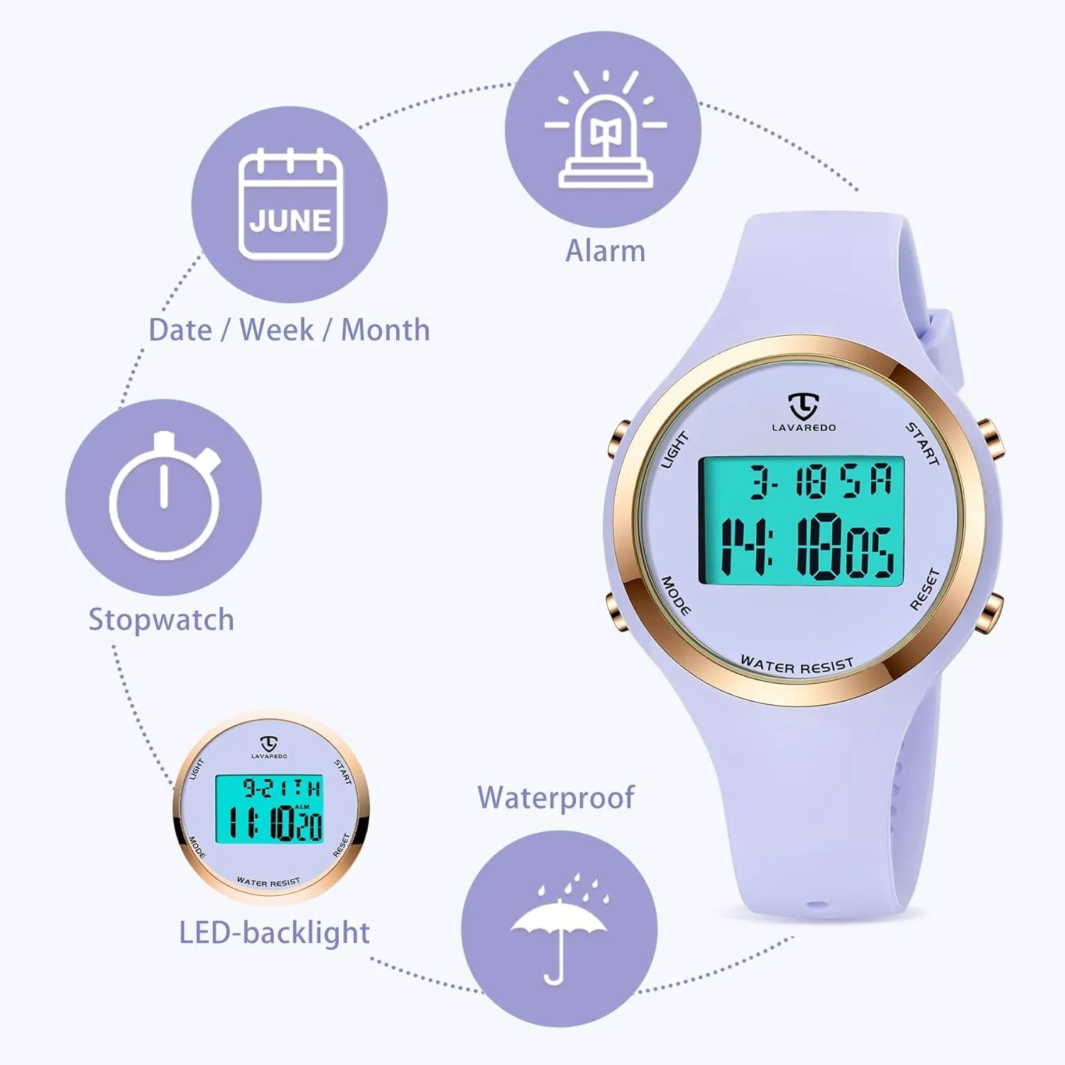 Digital Sport Watch - 3ATM Waterproof Wrist Watch with Alarm Clock