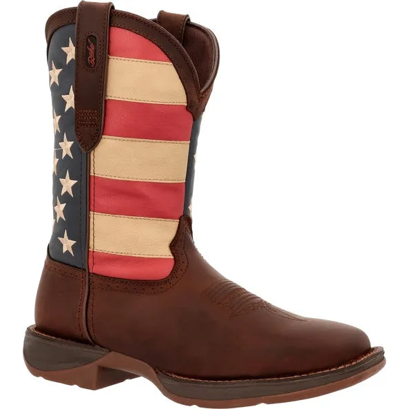 'Durango' Men's 11" Rebel™ Patriotic Flag Western Square Toe - Brown & Union Flag