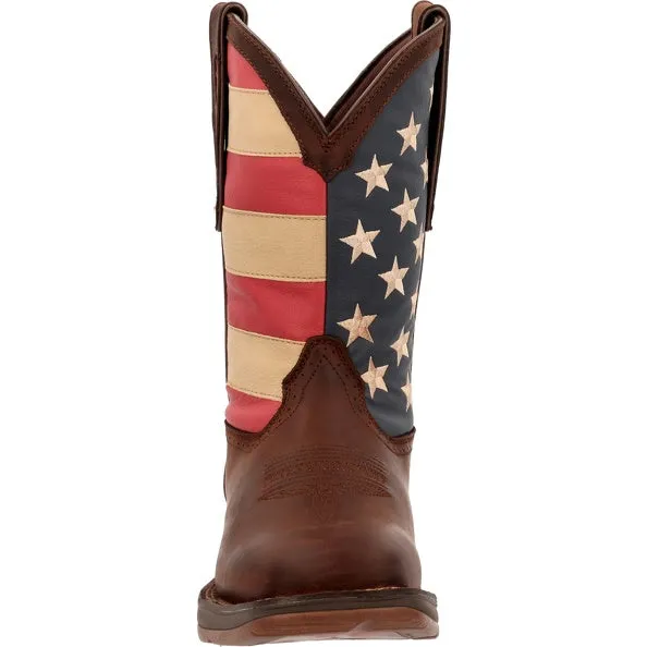 'Durango' Men's 11" Rebel™ Patriotic Flag Western Square Toe - Brown & Union Flag