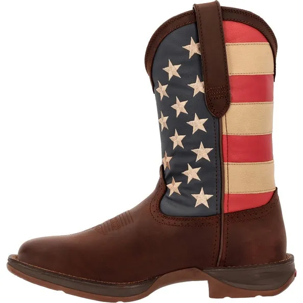 'Durango' Men's 11" Rebel™ Patriotic Flag Western Square Toe - Brown & Union Flag