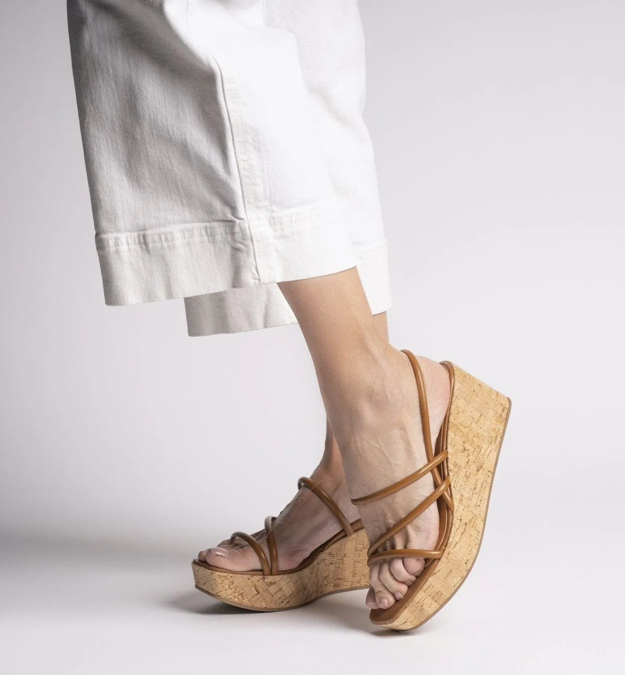 Effe Cognac Cork Platform Sandals