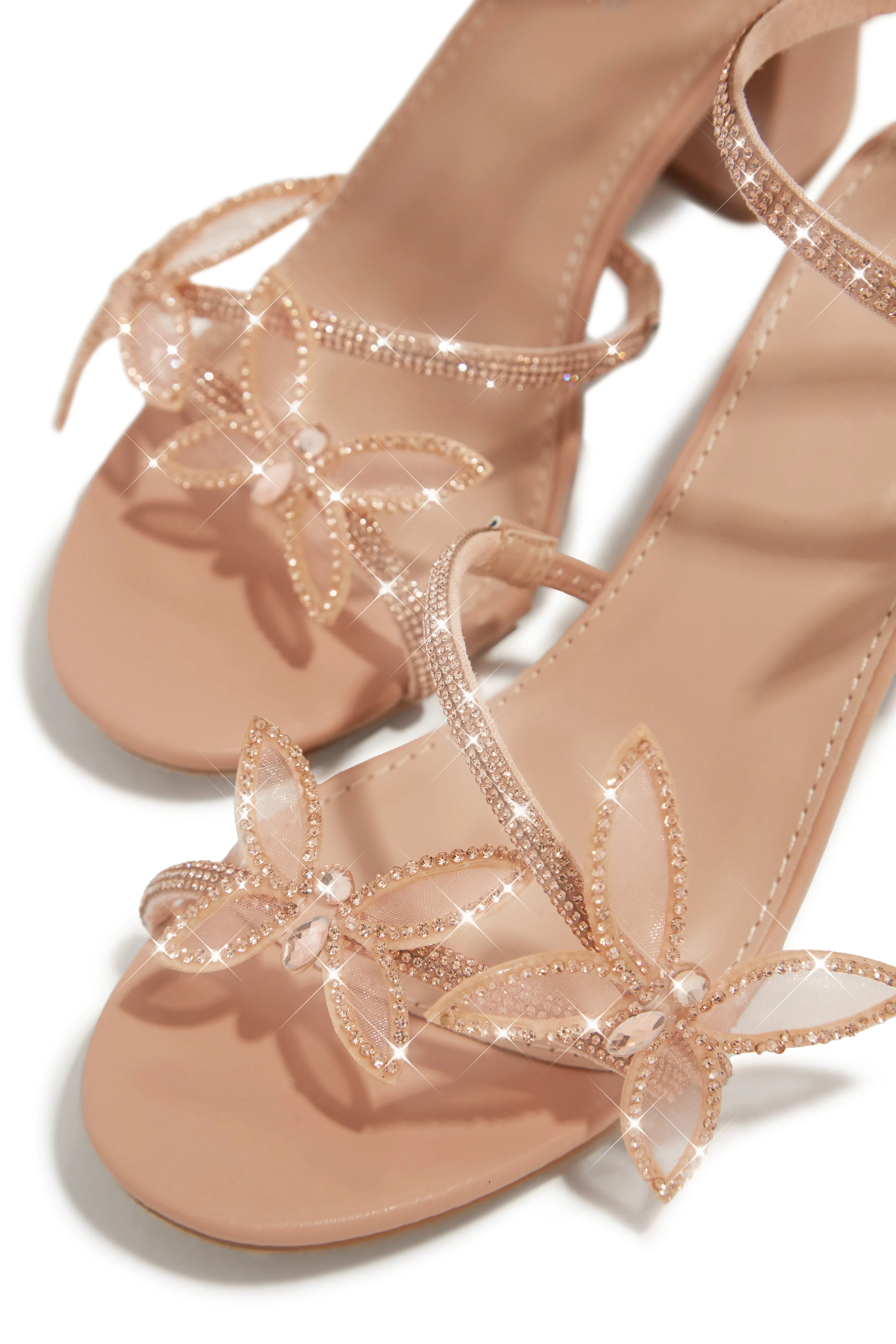 Fantasy Embellished Around The Ankle Coil Block Heels - Nude