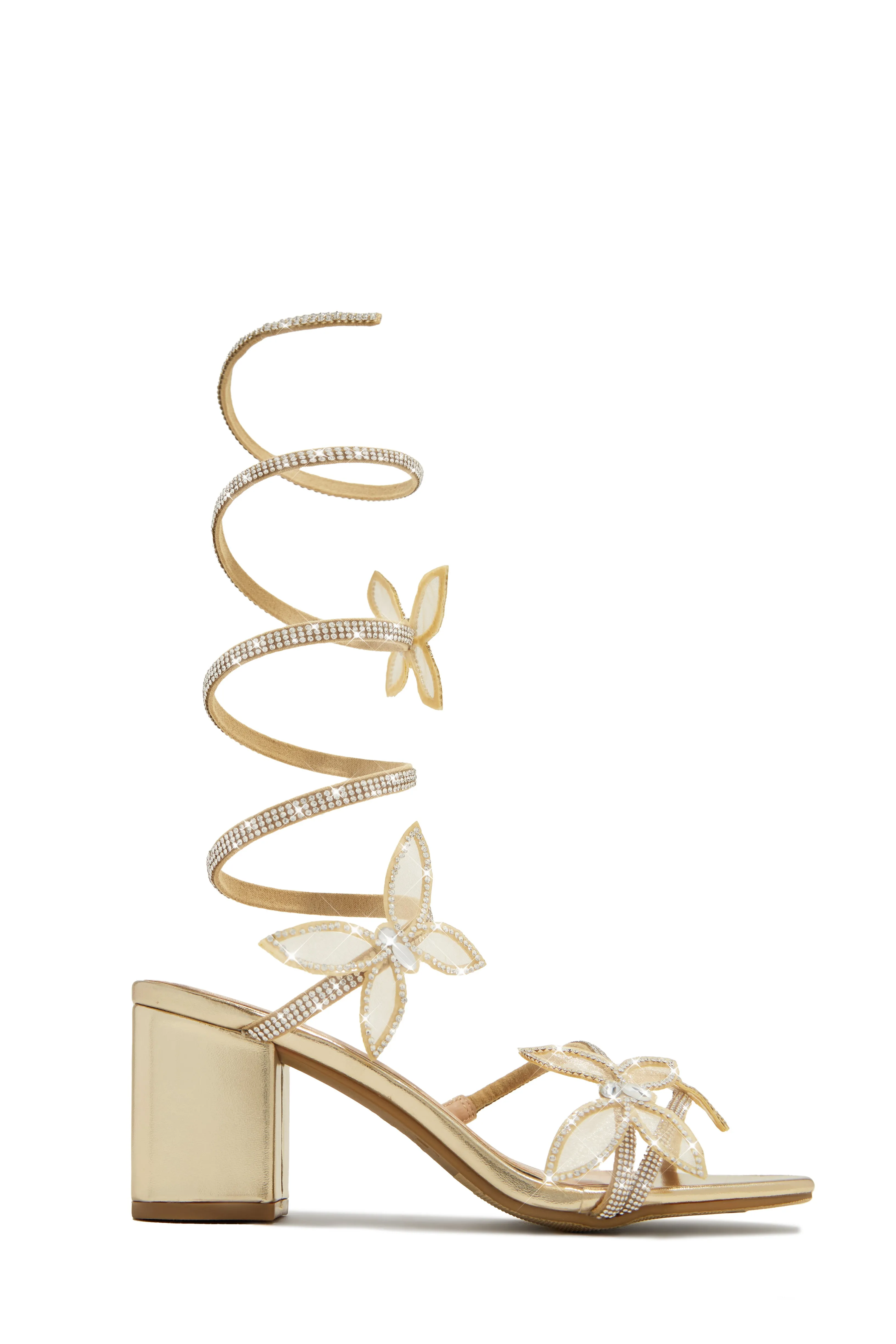 Fantasy Embellished Around The Ankle Coil Block Heels - Nude