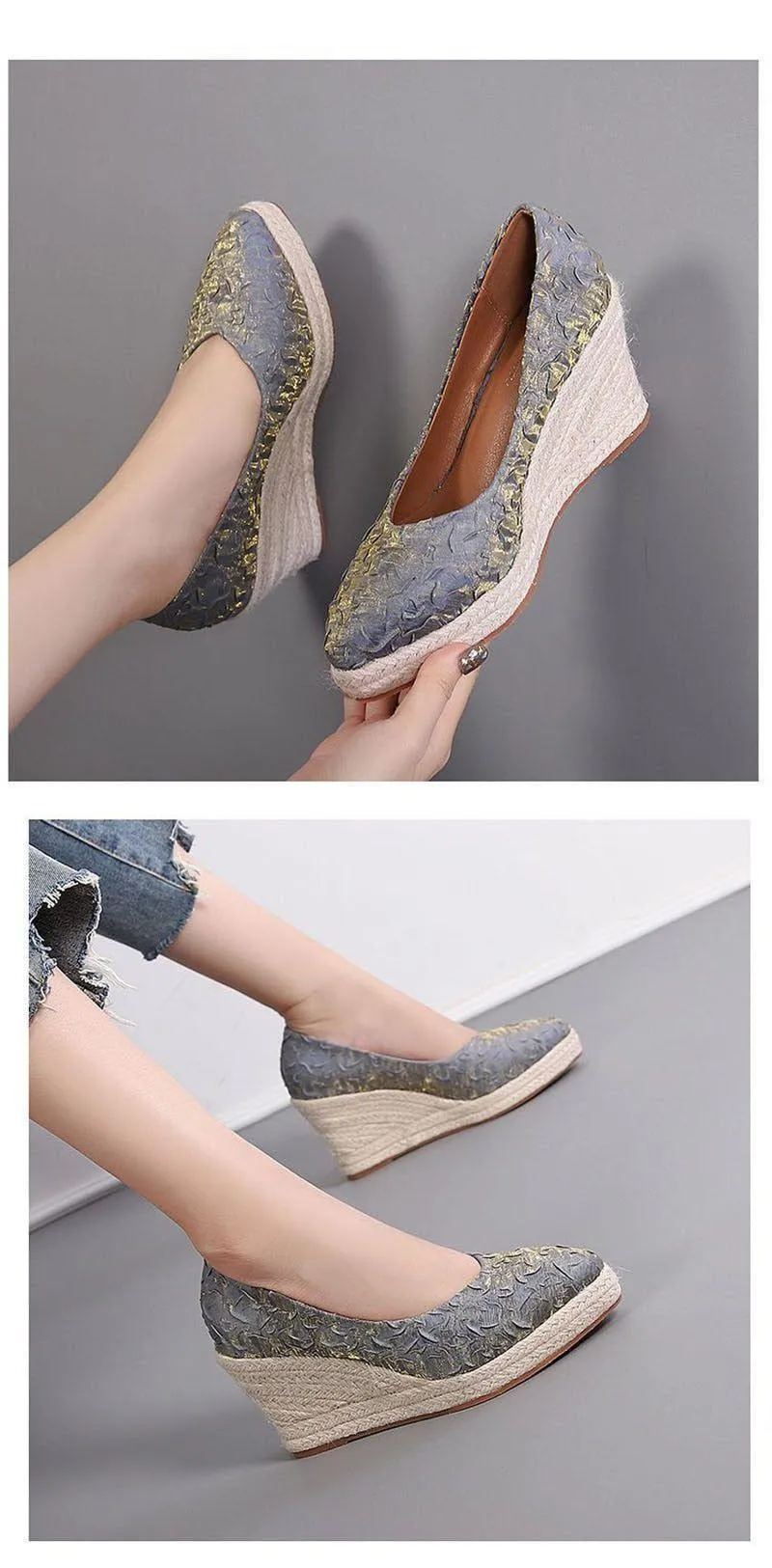 Fashion High Heels Women Wedges Casual Shoes GCSTY31 Retro Pumps A3800