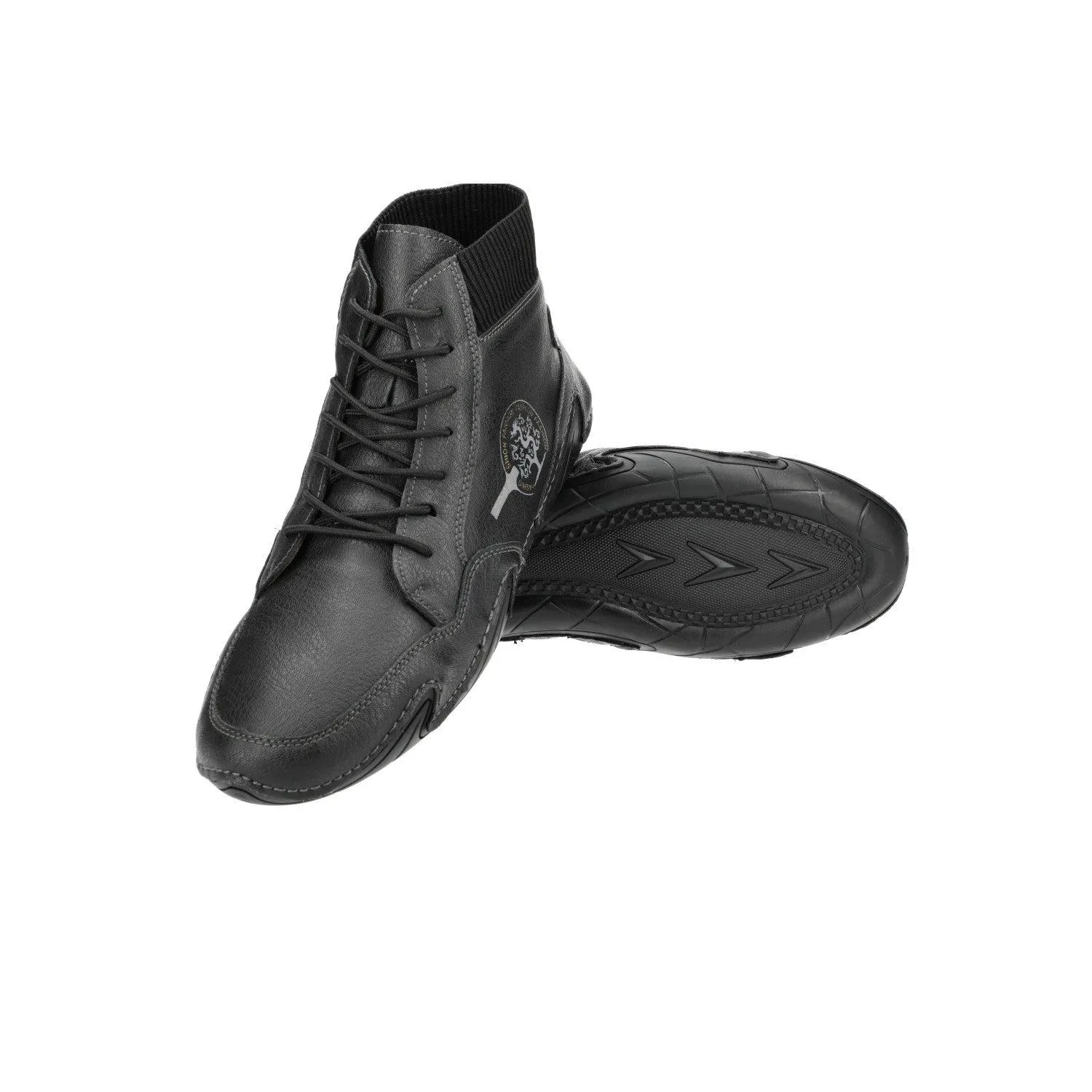 Fashion Round Toe Sport Ankle Boots Leather Black Colour For Men