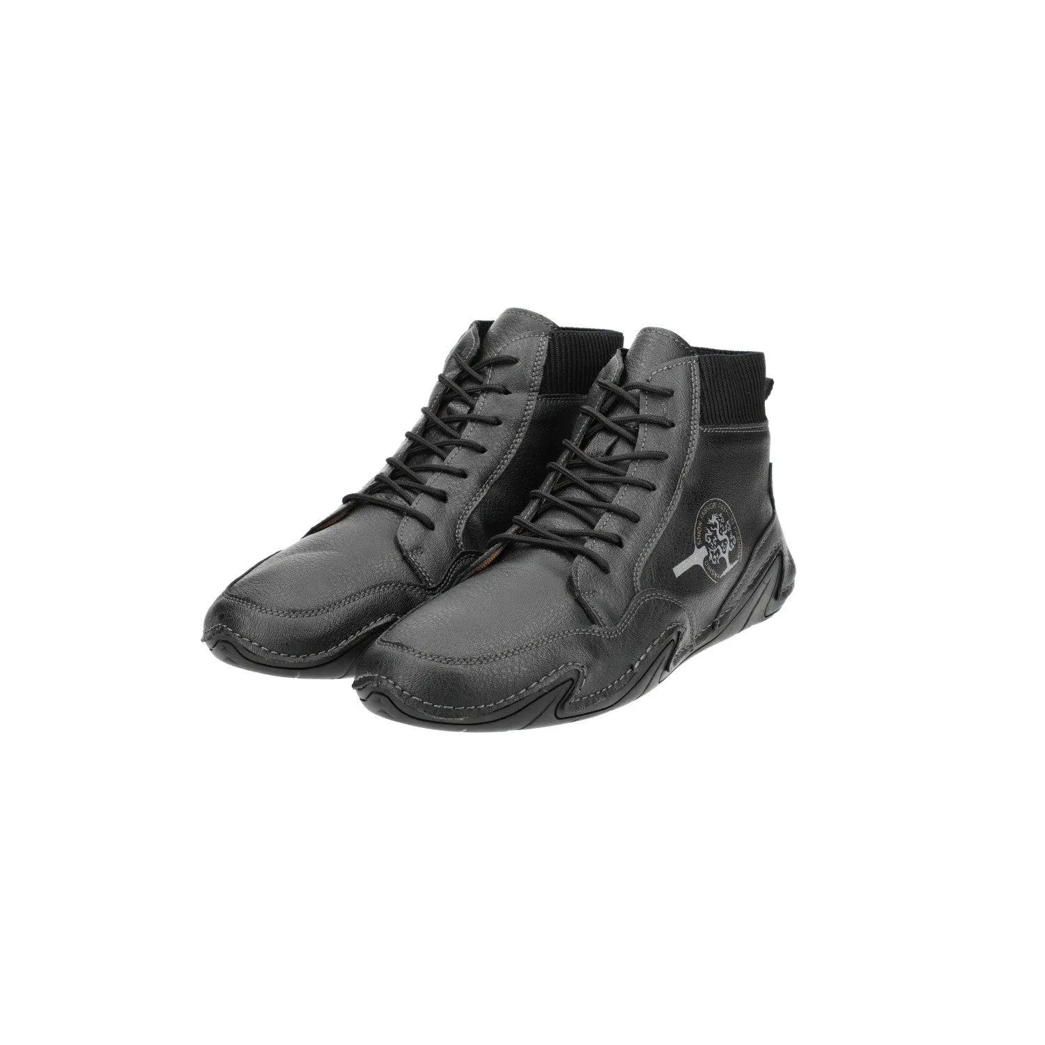 Fashion Round Toe Sport Ankle Boots Leather Black Colour For Men