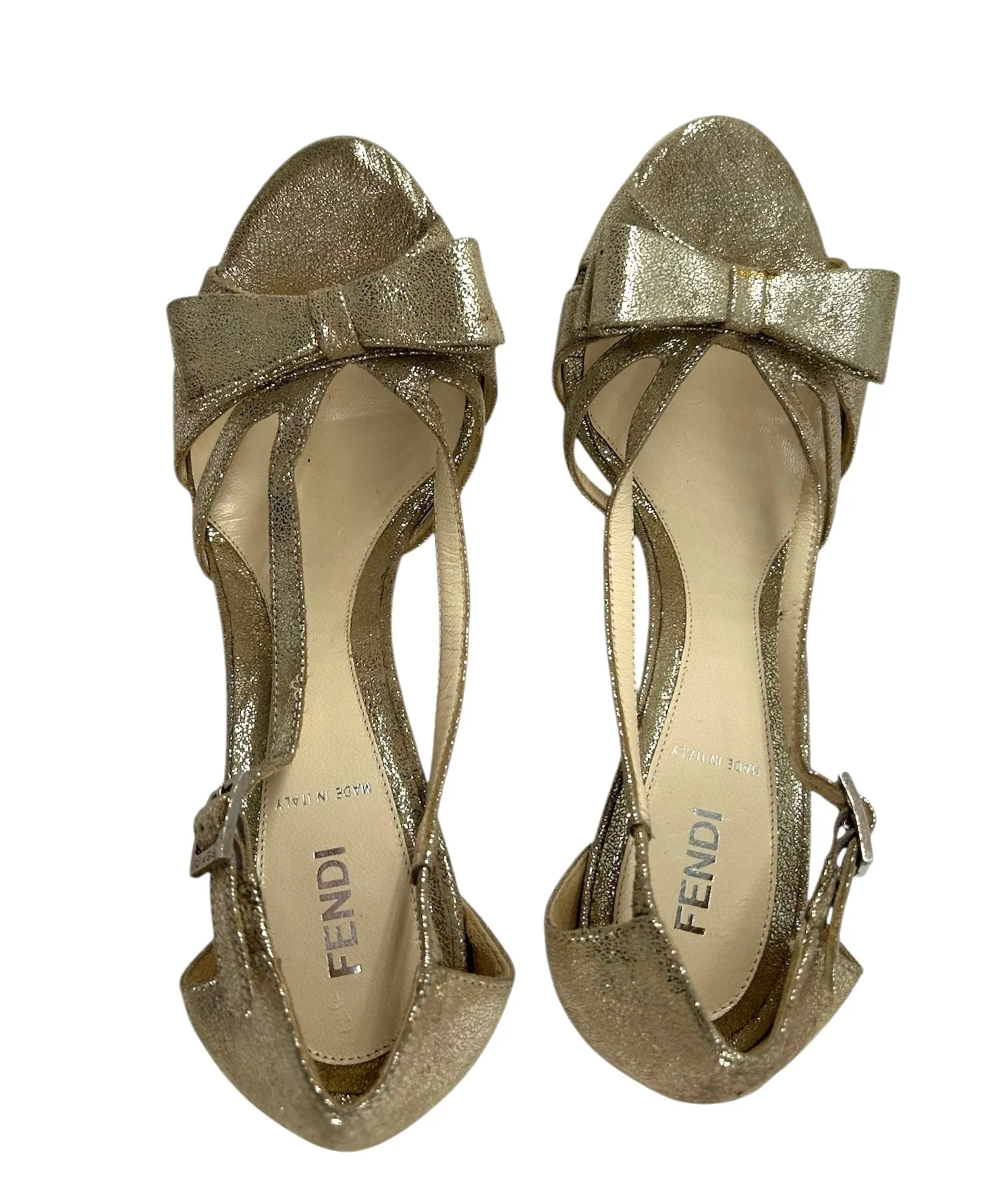 Fendi Silver & Gold Suede Bow Heels, Size 8