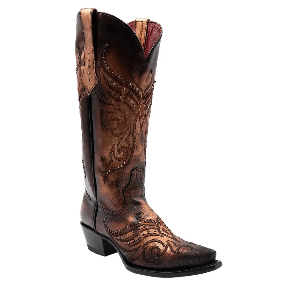 Ferrini Masquerade Copper Metallic Full Grain Leather Snipped Toe Boots