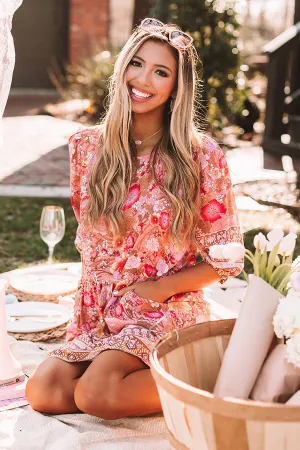 Fiji Sunset Floral Shift Dress In Pink