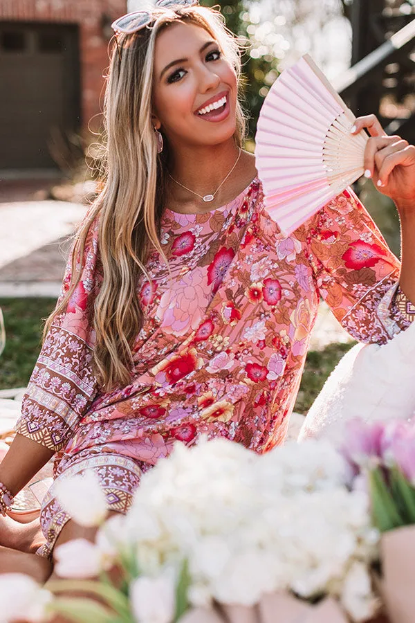 Fiji Sunset Floral Shift Dress In Pink