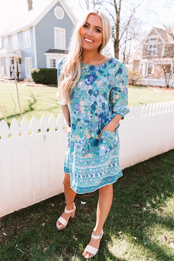 Fiji Sunset Floral Shift Dress In Turquoise