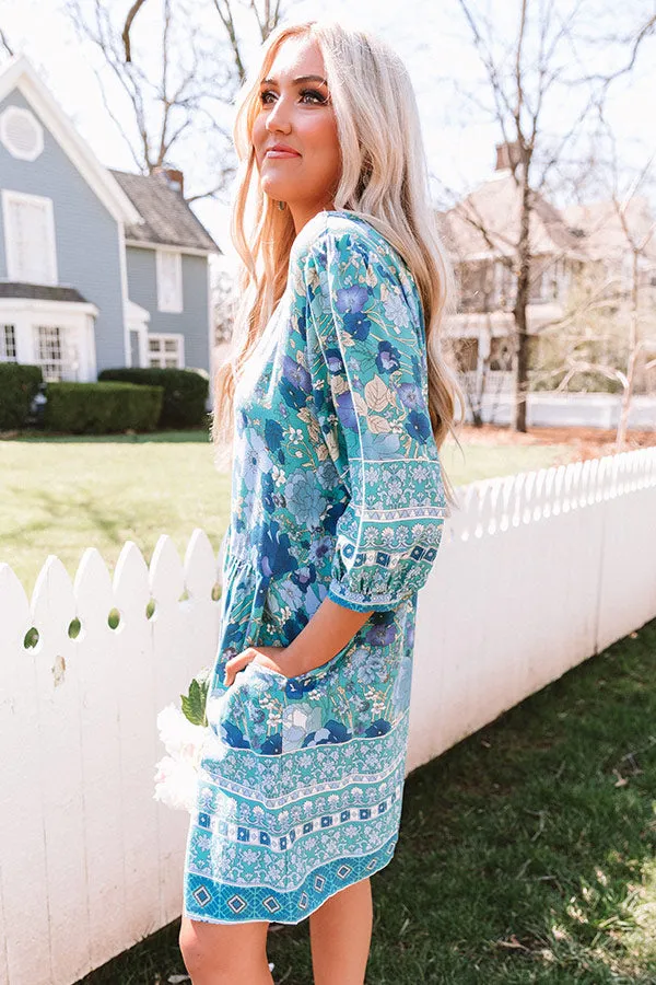 Fiji Sunset Floral Shift Dress In Turquoise