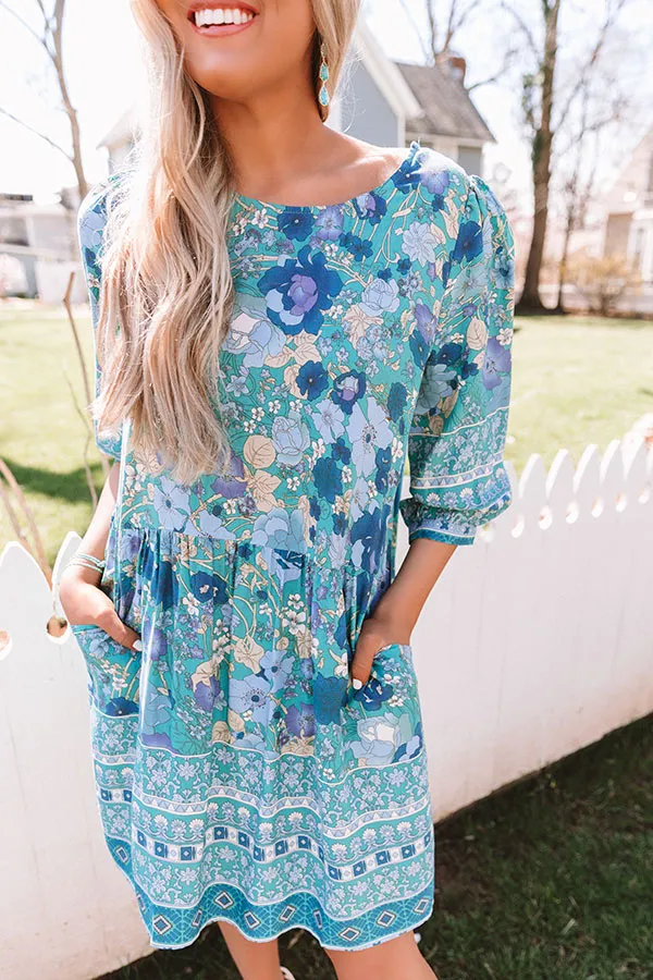 Fiji Sunset Floral Shift Dress In Turquoise