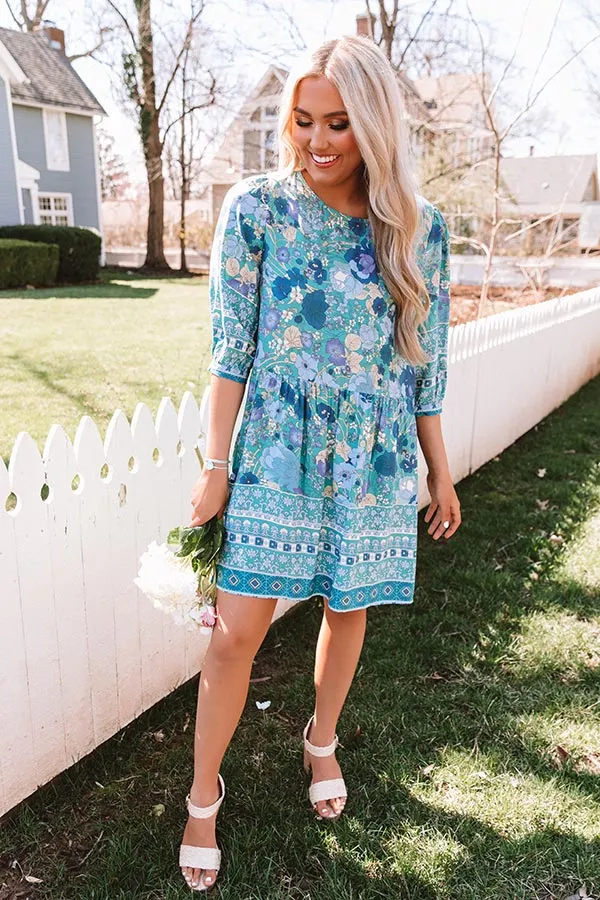 Fiji Sunset Floral Shift Dress In Turquoise