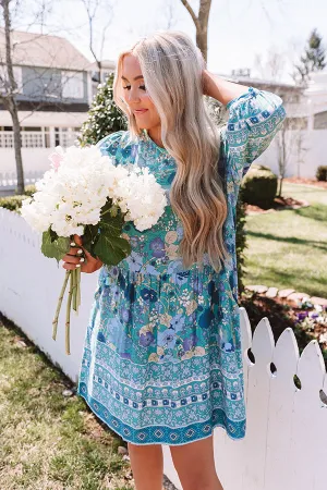 Fiji Sunset Floral Shift Dress In Turquoise