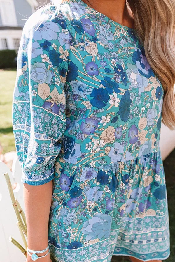 Fiji Sunset Floral Shift Dress In Turquoise