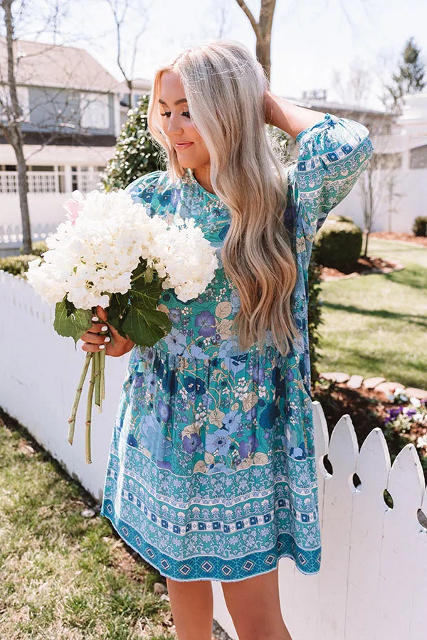 Fiji Sunset Floral Shift Dress In Turquoise