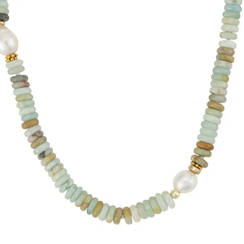 Freshwater Pearl, Amazonite and Hematite Stacked Necklace