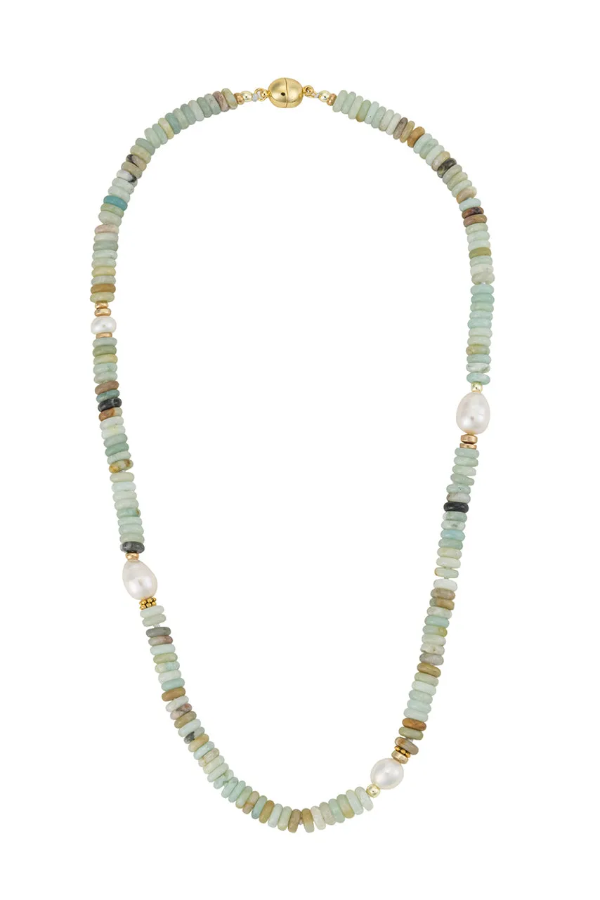 Freshwater Pearl, Amazonite and Hematite Stacked Necklace