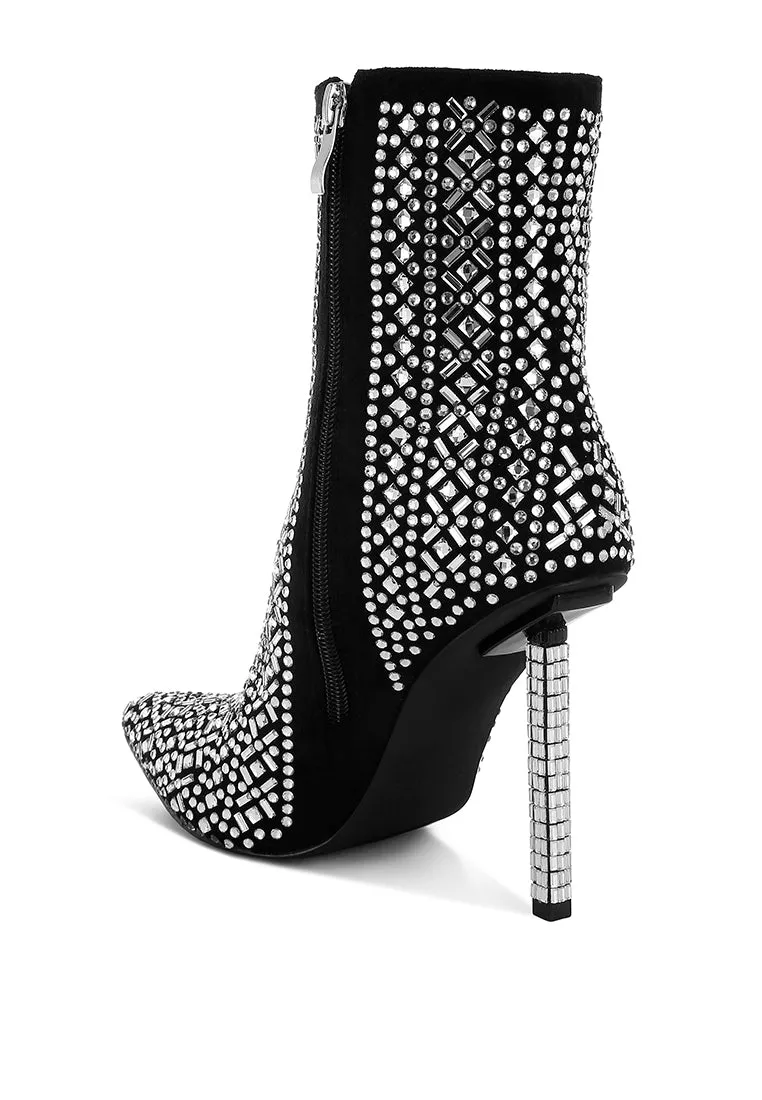 Gem Blaze Patterned Rhinestones Detail Stiletto Boots