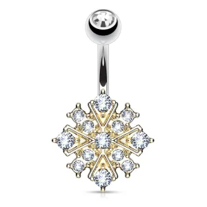 Gem Stacked Snowflake Belly Bar with Gold Plating