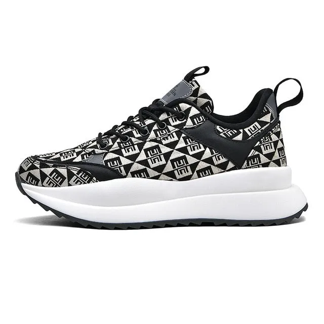 Geometric Pattern High Top Microfiber Sneakers