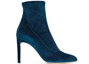 GIUSEPPE ZANOTTI Celeste Glitter Velvet Stretch Bootie, Blue