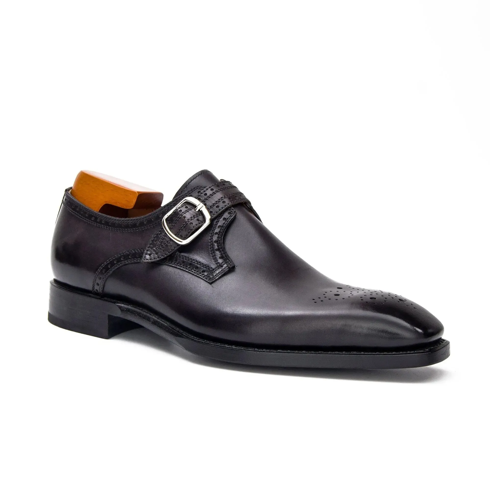 Goodyear Welted Monk Strap Shoes Black