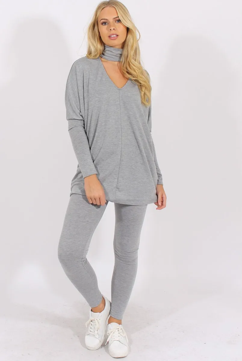 Grey Batwing High Neck Cut Out Tracksuit - Hetty