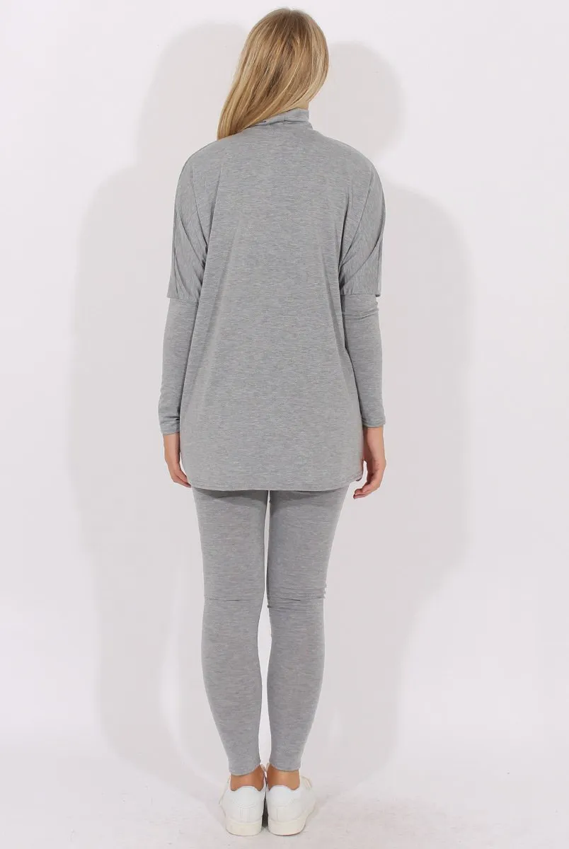 Grey Batwing High Neck Cut Out Tracksuit - Hetty