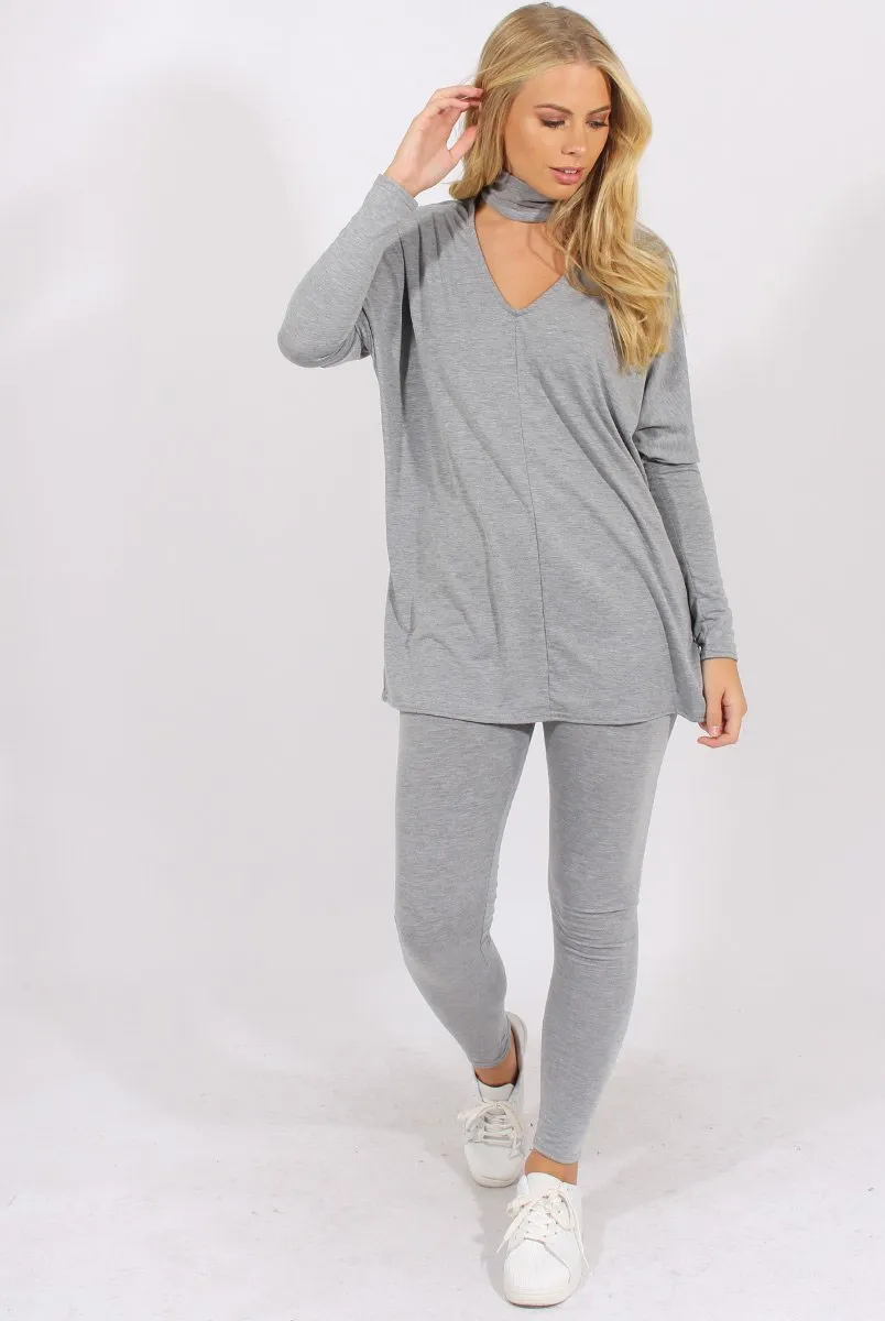 Grey Batwing High Neck Cut Out Tracksuit - Hetty