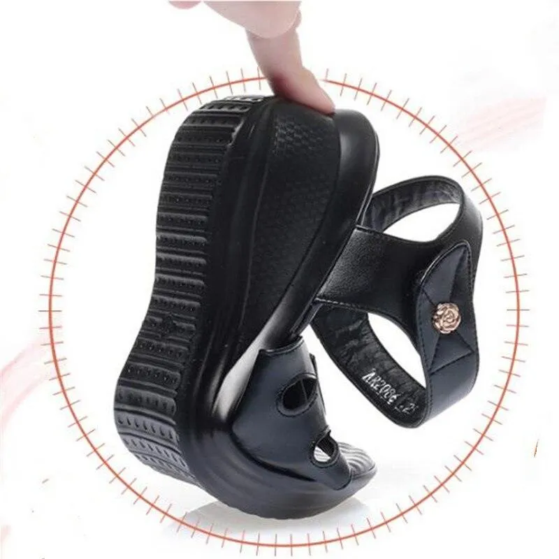 GX337 Women's Casual Shoes: Fashionable Leather Wedge Sandals