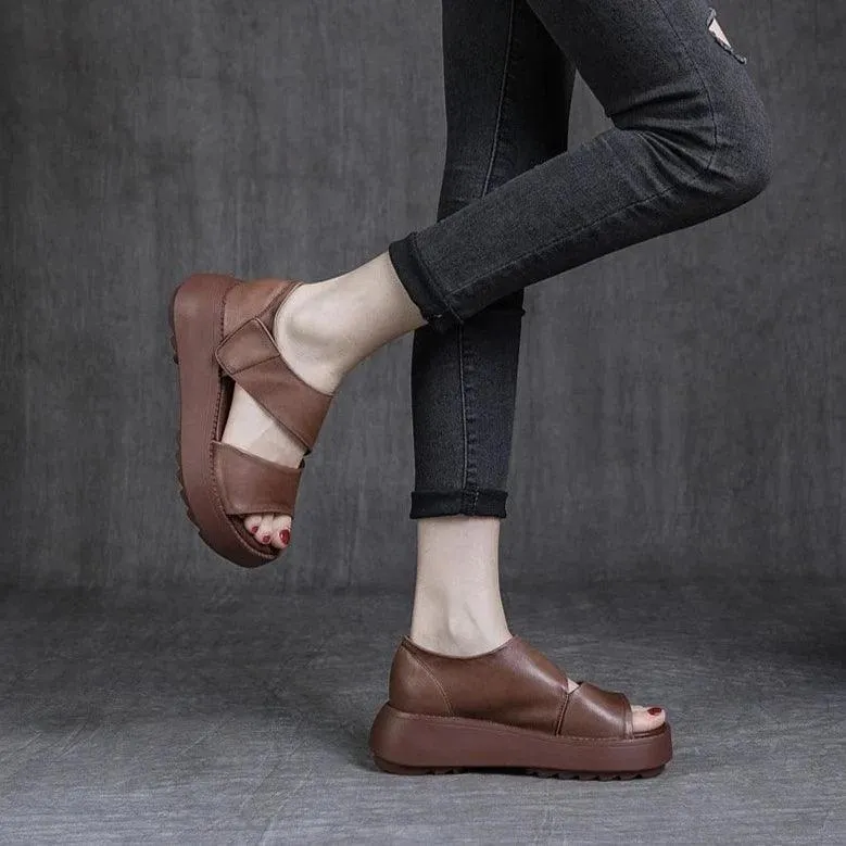 H5806 Women's Casual Shoes: Handmade Leather Wedges Sandals