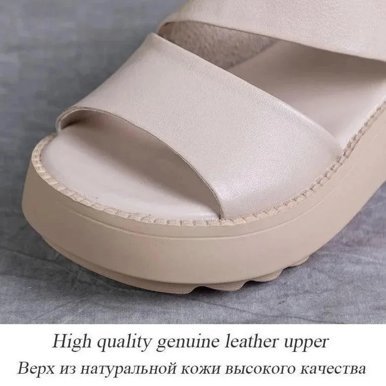 H5806 Women's Casual Shoes: Handmade Leather Wedges Sandals