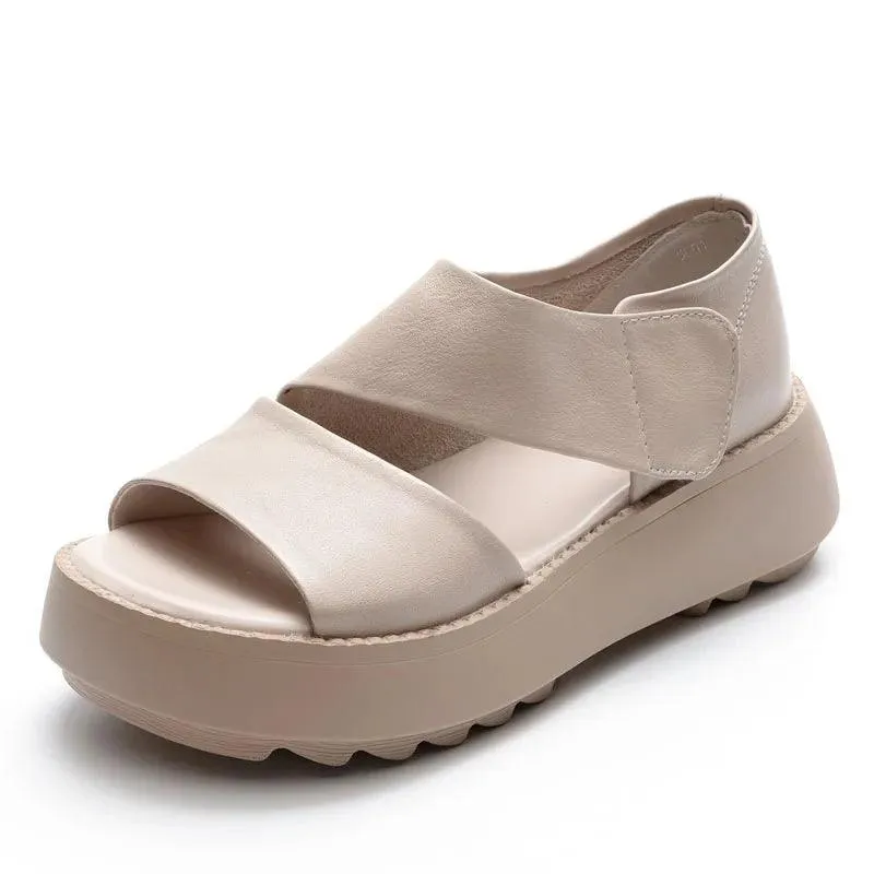 H5806 Women's Casual Shoes: Handmade Leather Wedges Sandals