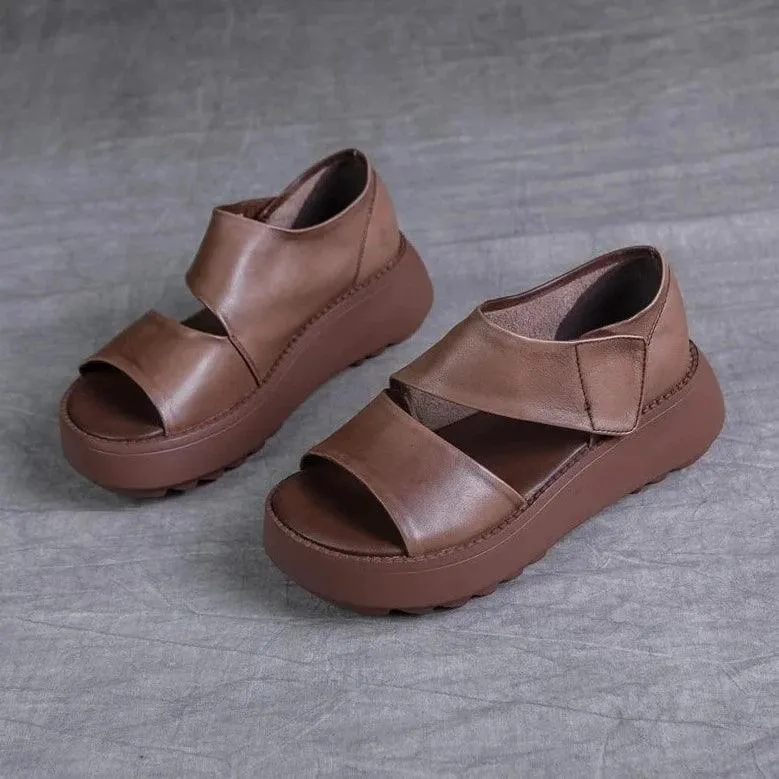 H5806 Women's Casual Shoes: Handmade Leather Wedges Sandals