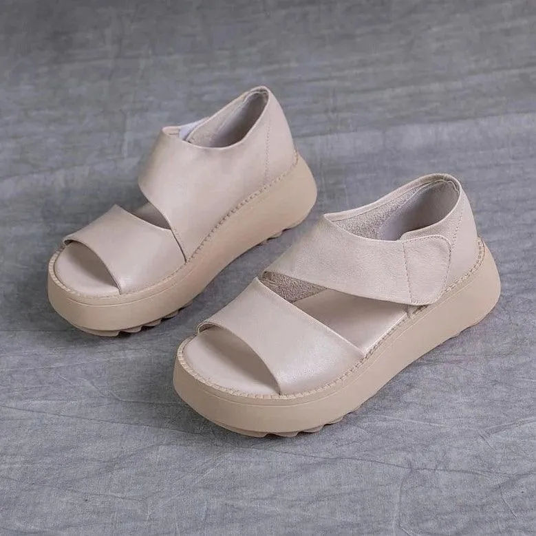 H5806 Women's Casual Shoes: Handmade Leather Wedges Sandals