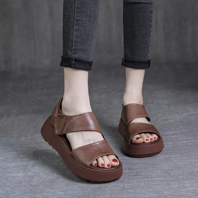 H5806 Women's Casual Shoes: Handmade Leather Wedges Sandals