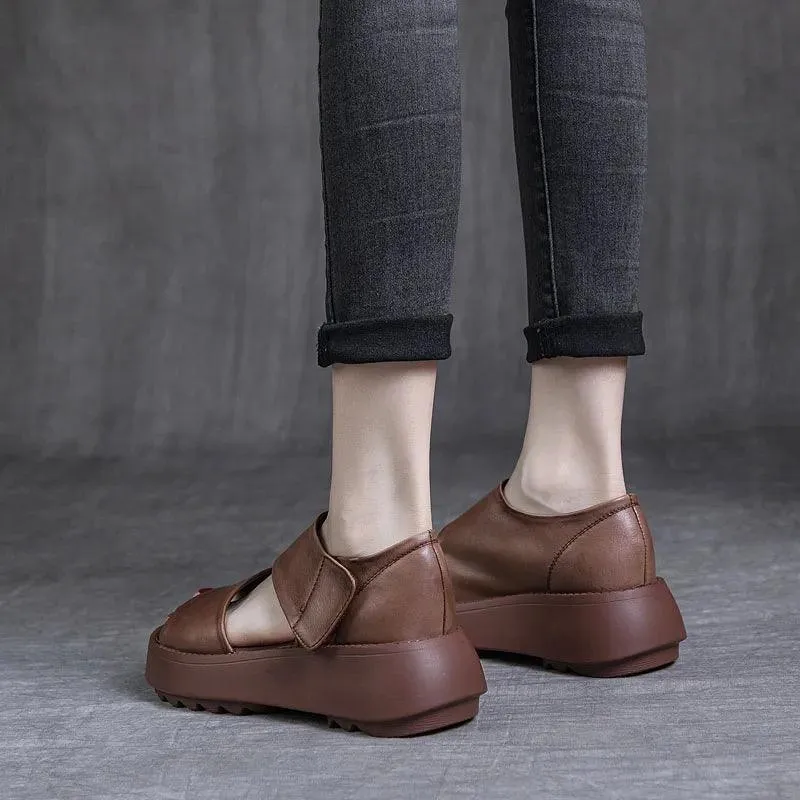 H5806 Women's Casual Shoes: Handmade Leather Wedges Sandals