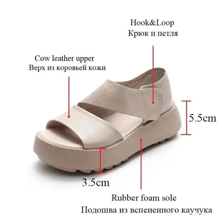 H5806 Women's Casual Shoes: Handmade Leather Wedges Sandals