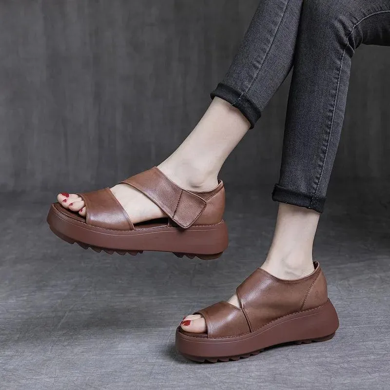 H5806 Women's Casual Shoes: Handmade Leather Wedges Sandals