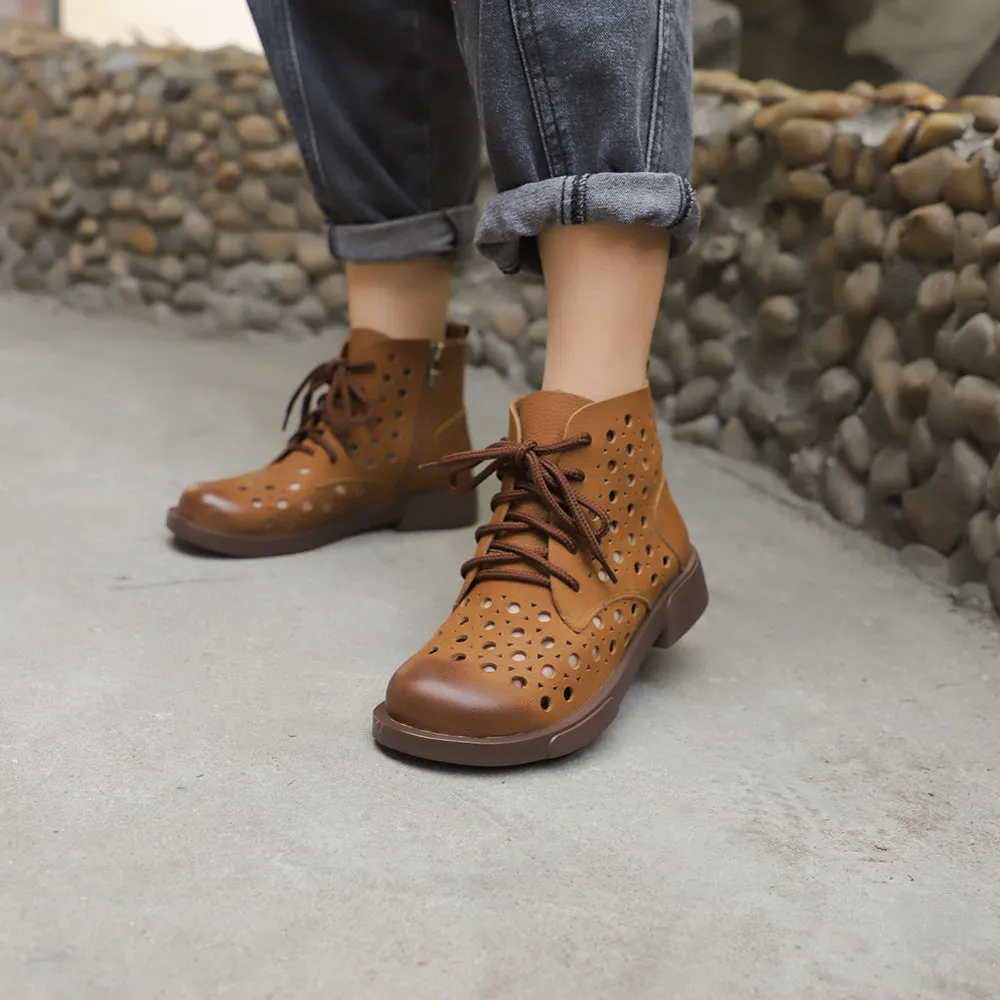 Handmade Leather Martin Boots For Women in Brown/Coffee - Summer Booties