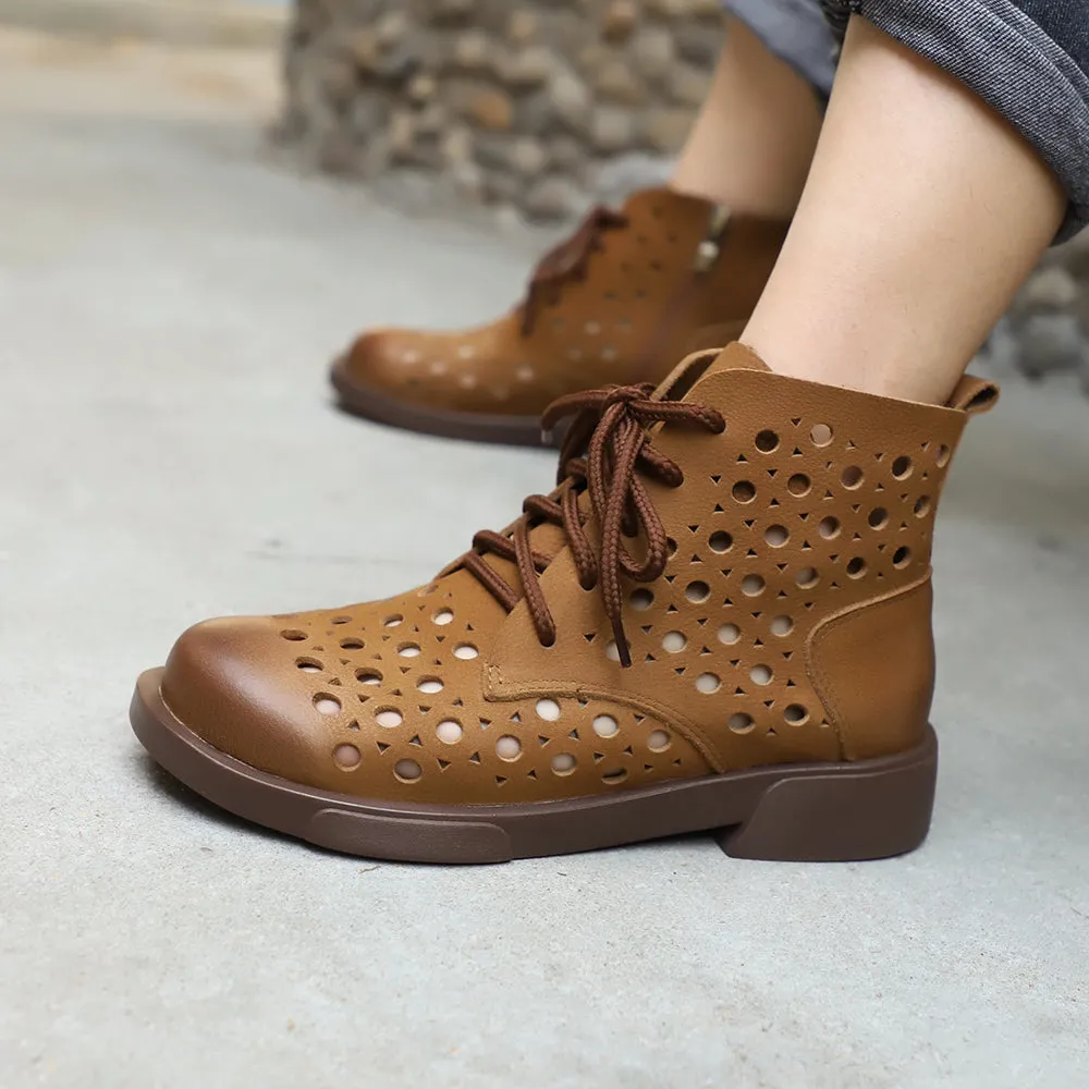 Handmade Leather Martin Boots For Women in Brown/Coffee - Summer Booties