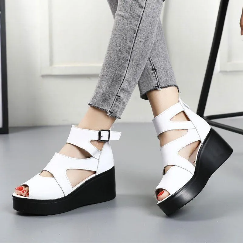 Handmade Leather Women's Casual Shoes GCSG32 Flat Platform Sandals