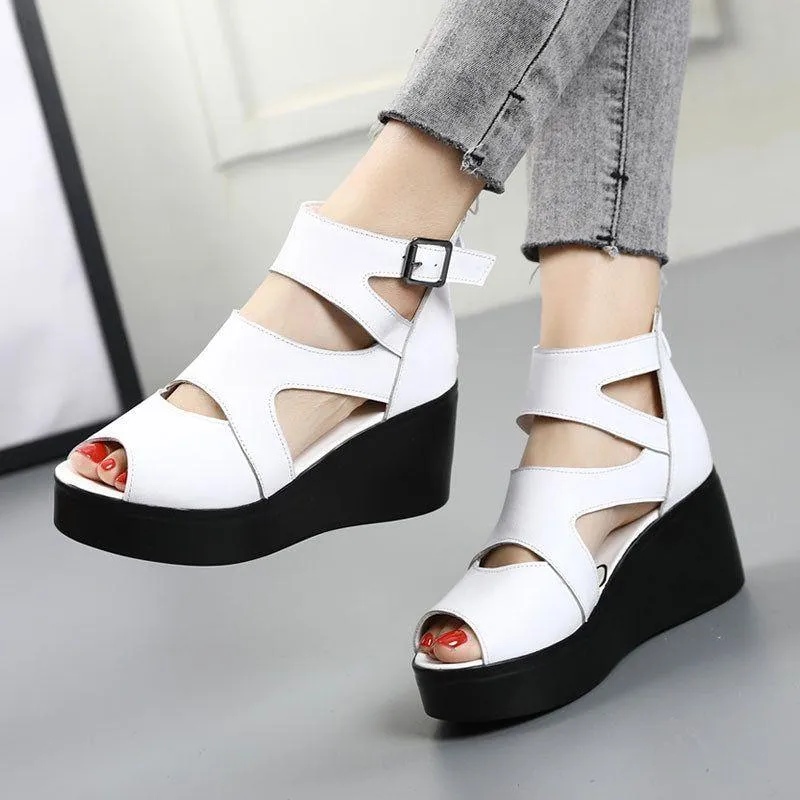 Handmade Leather Women's Casual Shoes GCSG32 Flat Platform Sandals