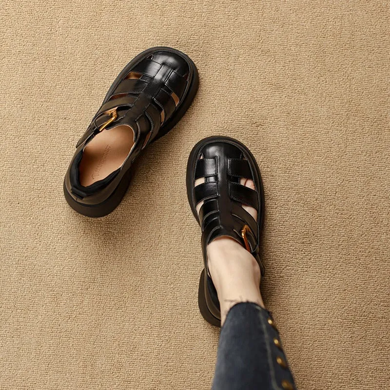 Handmade Platform Leather Gladiator Sandals in Red/Apricot/Black