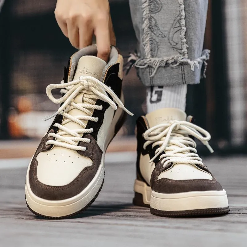 High Top Split Leather Mixed Color Sneakers