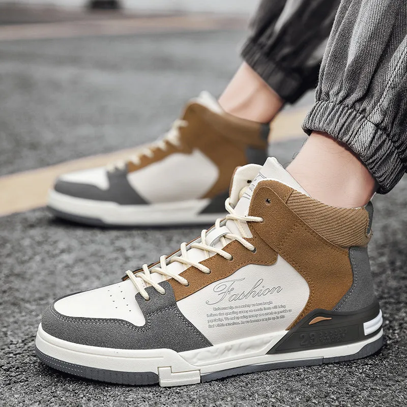 High Top Split Leather Mixed Color Sneakers