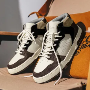 High Top Split Leather Mixed Color Sneakers